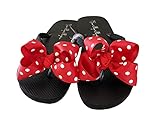 Red Polka Dot Bow Black Flat Flip Flops -Or Solid - Choose your Customized Ribbon Color