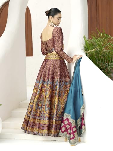 Image of PURVAJA Women's Kanjiwaram Semi-Stitched Lehenga choli
