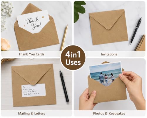 Image of AccuPrints 25 Pcs Brown Envelopes with Silver Stickers (5 x 7) inches | Unique design Texture Hand made Brown envelopes for wedding /party /office use /gift