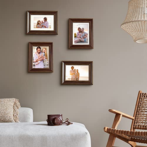 5X7 Real Glass Picture Frame Set Of 4 With 2 Mats, 3.5X5 And 4X6 With Mat Or 5X7 Without Mat For Wall Hanging Or Tabletop Display Classic Rustic Farmhouse Style, Home & Office Decor, Photo Frame Gift #TOP5