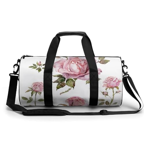 Sac de sport gym fleur rose blanche 45cm pour organiser vos voyages sans encombrement