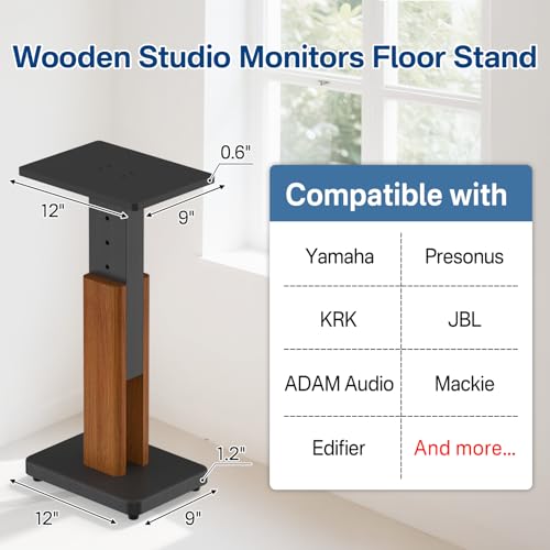 18\"-28\" Height Adjustable Studio Monitor Stands Pair for Yamaha/Presonus/KRK/JBL/ADAM Audio/Mackie/Edifier Studio Monitors Speaker Stand- Heavy Duty Wood Studio Monitor Floor Stands for Surround Sound - Thumbnail 2