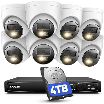 ANNKE Kit de vigilancia de 16 canales 4K, 8 cámaras IP PoE de 8MP, detección IA de persona/vehículo, visión nocturna a color de 30m con audio, HDD de ...