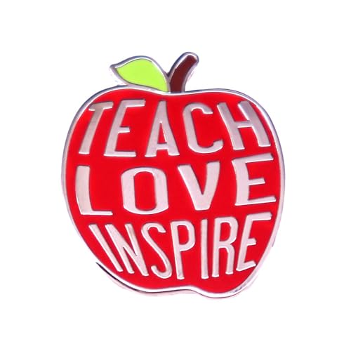 Teach Love Inspire - Broche esmaltado de manzana roja para mujeres y niñas, pin de solapa para profesores de frutas kawaii para educadores, regalos de joyería inspiradora para el día del profesor