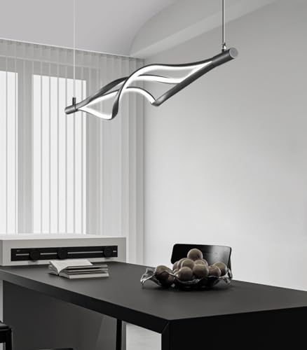 Lampe suspendue avec télécommande noire réglable pour éclairage de bureau moderne