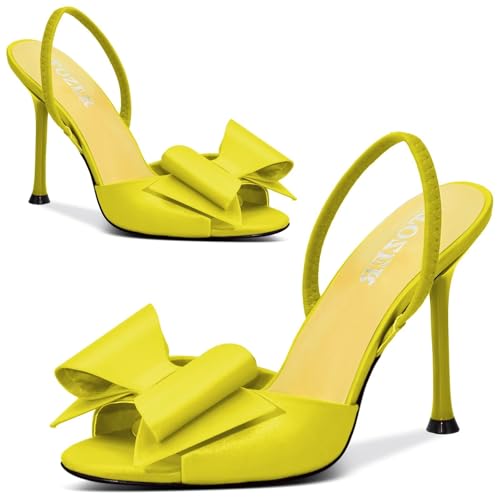 Image of Satin High Heels Slingback Open Toe Mules Sandals Bow Stiletto Sexy Heels Comfortable Wedding Party Shoes