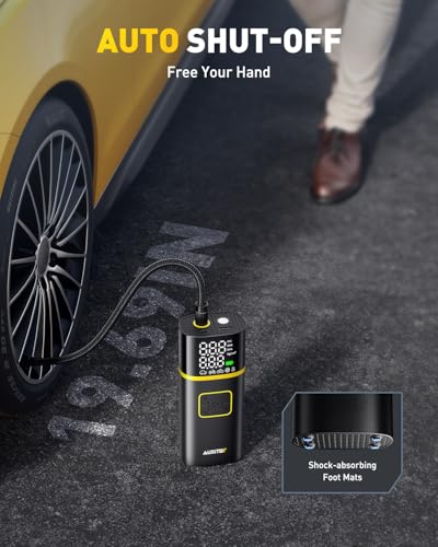 Image of AUXITO Tire Inflator Portable Air Compressor - 150PSI Bike Pump 1Min Fast Inflate with Tire Pressure Gauge, 5200 mAh, LED Light, Car Accessories Air Pump for Auto, Moto, Bike Car Gifts for Men
