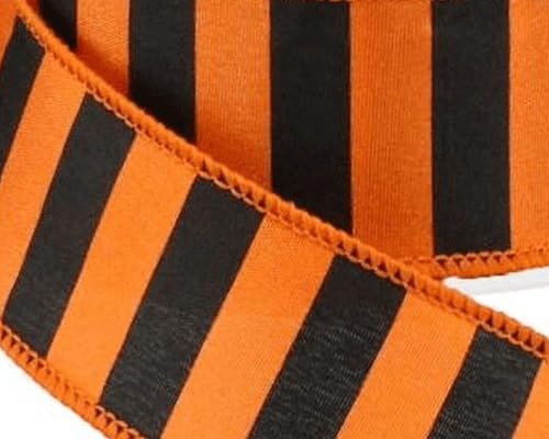 Image of Halloween Striped Wired Edge Ribbon - 1 1 /2 inch x 10 Yards, Orange & Black Stripes, Decorations, Swag, Presents, Gift Bow, Fall Decor, Autumn Wreath, Thanksgiving, Easter