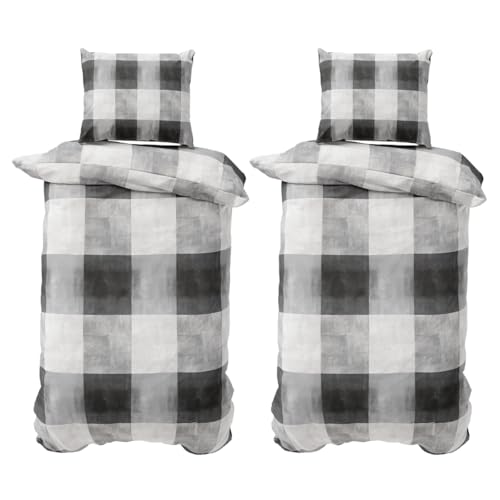 Visaggio Biber Bettwäsche 155x220 cm flauschig Feinbiber Bettbezug...