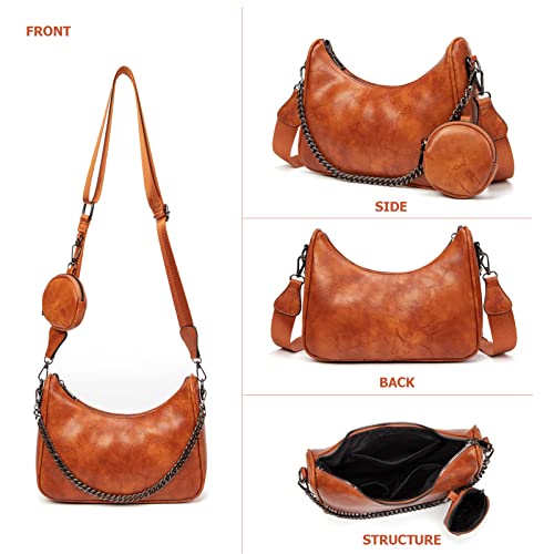 Image of myfriday Women PU Hobo Crossbody Bag, Coin Purse, 2 Straps Shoulder Purse | Anti-scratch PU, center divider, zipper pocket and coin pouch organize cosmetics, wallet and phone for commute or dates