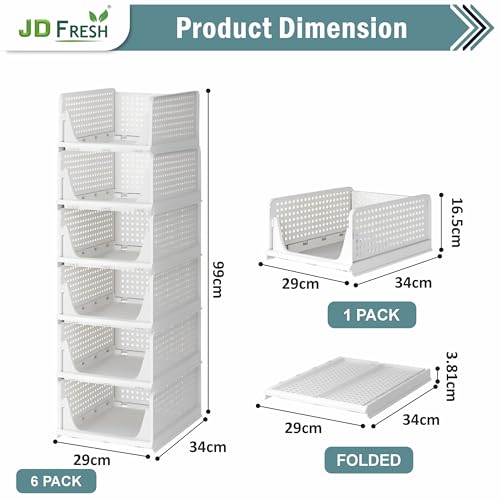 Image of JD FRESH 6 Pieces Foldable Wardrobe Organizer for Storage /Adjustable Cupboard Organiser for Clothes /Multipurpose Stackable Storage Rack /Polypropylene Sliding Drawer Basket /Shirt Stacker (White)