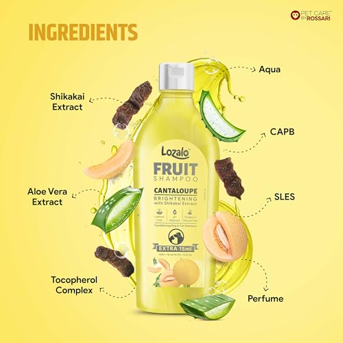Image of Lozalo Brightening Fruit Pet Shampoo 400 ml, Combo Pack of 2x200ml, Cantaloupe, pH Balanced, Paraben Free Conditioning Shampoo for Dogs & Cats of All Breeds, with Shikakai Extract