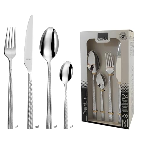 AMEFA - Ménagère 24 couverts de table pour 6 personnes - Chic - Acier inoxydable 18/0, Finition Brillante - Inox