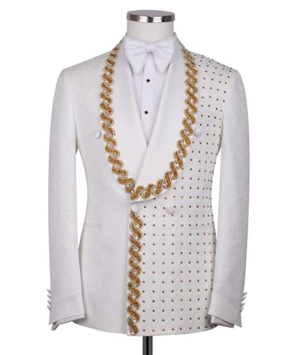 Men's Suit 2 Piece Slim Fit Gold Diamond Applique Tuxedo Suit Set Blazer Jacket Pants for Wedding,Prom,Party2