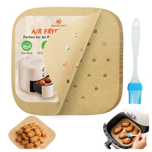 200 Pezzi Carta forno per Friggitrice ad aria,Realizzato con Pasta di Legno Cruda,(20cm )Unbleached Carta per Friggitrice ad aria, facile da pulire, lontano da macchie di olio