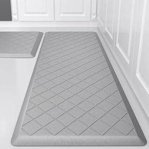 Cushioned Kitchen Mat 2 PCS, Anti Fatigue Kitchen Rugs, Heavy Duty Kitchen Rugs and Mats Non-Skid, Ergonomic Comfort Foam Kitchen Floor Mat for Home, Office, Sink, Laundry – Grey