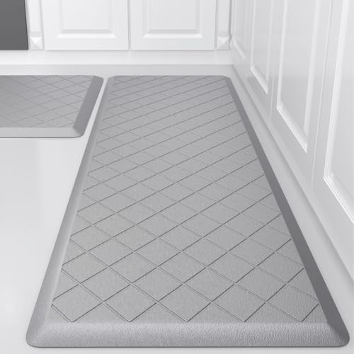 Cushioned Kitchen Mat 2 PCS, Anti Fatigue Kitchen Rugs, Heavy Duty Kitchen Rugs and Mats Non-Skid, Ergonomic Comfort Foam Kitchen Floor Mat for Home, Office, Sink, Laundry – Grey