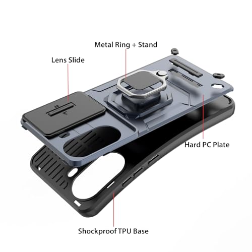 Image of Kapa Armor Slider Back Cover for Poco X7 Pro 5G | Inbuilt Ring + Camera Slider Shockproof Lens Protection Bumper Back Case (Blue)