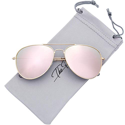 Image of The Fresh Classic Aviator Sunglasses for Men Women, Metal Frame Mirror Lens, Pilot Style, Includes Cleaning Cloth, Pouch