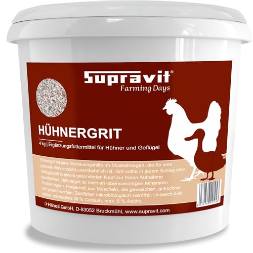 Supravit Hühnergrit Geflügelgrit 4 kg - Muschelkalk für Knochen - Futterkalk Naturprodukt für Hühner Supravit Hühnergrit Geflügelgrit 4 kg - Muschelkalk für Knochen - Futterkalk Naturprodukt für Hühner