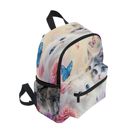 ALAZA Toddler Backpacks for Boys Girls Cute Two Cats Butterfly Rose Kids Backpack with Chest Clip and Name Tag,M2