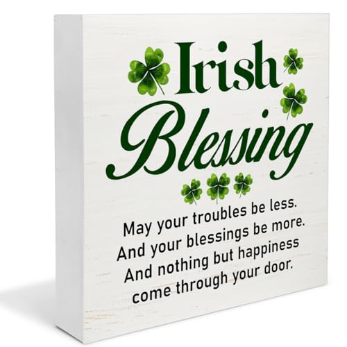 Dumyum St. Patrick's Day Decor, Irish Blessings Wooden Sign, 5 x 5 Inches, Tabletop & Wall Decor, St. Patrick's Day Gift