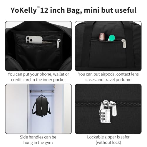 Small Gym Bag Carry On Bag - 12 inch Mini Duffle Bag Lightweight for Overnight Travel 30x20x20cm-Black - Image 3