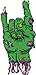 Green Undead Zombie Hand Rock Symbol Cartoon Vinyl Decal Sticker (4" Tall)