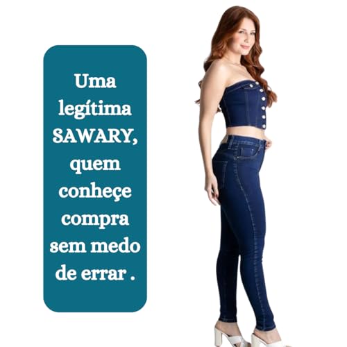 Calça Jeans Sawary Feminina push up Levanta Bum Bum Azul Escuro Nº 44