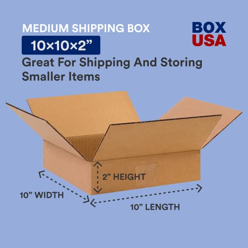 Image of BOX USA Moving Boxes 10 inchL x 10 inchW x 2 inchH Medium 25-Pack | Corrugated Cardboard Box for Packing, Moving and Storage 10x10x2 10102
