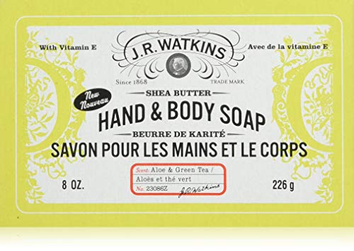JR Watkins Natural Hand and Body Bar Soap, Moisturizing Bath and Shower Soap for Women and Men, Shea Butter, USA Made and Cruelty Free, 8 oz, Aloe & Green Tea