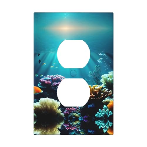 Cubiertas de salida con impresión de paisaje subacuático, 1 placa de pared de tamaño estándar, cubiertas de placas frontales de policarbonato de doble salida