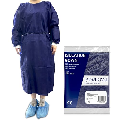 BORNOVA Batas Médicas Desechables para Pacientes - Batas de Aislamiento 25/35 GSM PP Talla universal - Calidad profesional - Amigable con la piel - Azul Oscuro No transparente - Lotes de 10/100 piezas