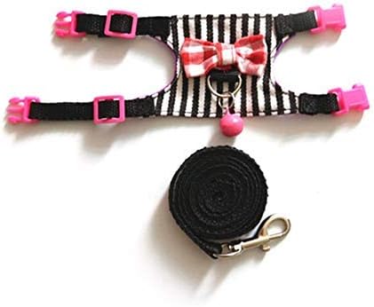 Wontee Small Pet Harness Vest and Leash Set with Bowknot and Bell Decor for Gerbil Guinea Pig Squirrel Kitten Outdoor Walking (M, Black Stripe)