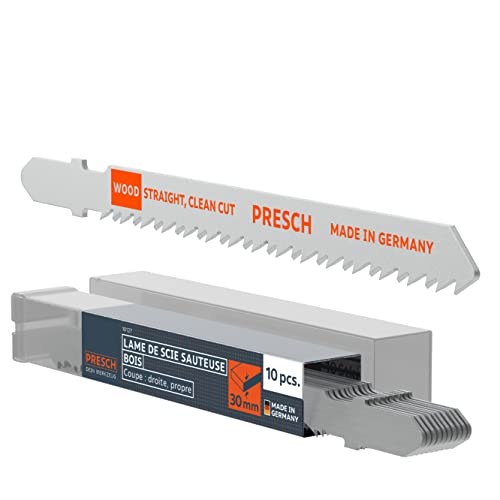 Presch Lames de scie sauteuse Bois 10 pièces - Coupe droite, très nette (3-30 mm) - Lames à emmanchement en T pour toutes les scies sauteuses - Lames pour...