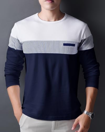 Image of Noble Monk Men Full Sleeve Round Neck T-Shirt | Printed Sleeves |Regular fit Tshirt for Men