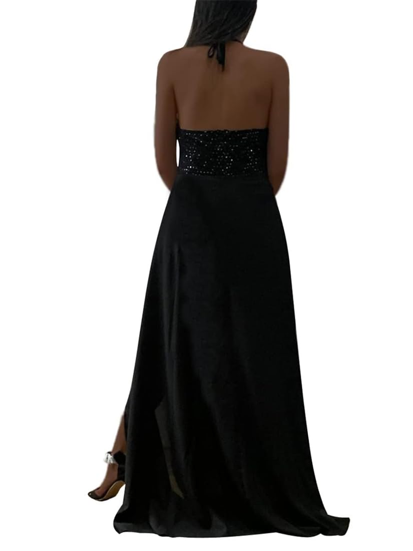 Abito da Sera per Donna Monocromatico Estate Scollo a V Senza Maniche Abito in Pizzo da Matrimonio con Spacchi Elegante da Damigella d'Onore con Spalline Schiena Scoperta Casual