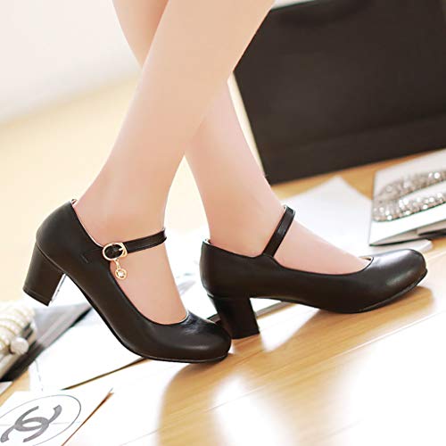 Bellirala Womens Mid Block Heel Mary Jane Pumps Closed Toe Ankle Strap Sweet Cute Cosplay Shoes4