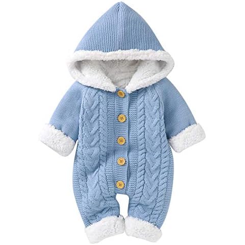 Haokaini Newborn Baby Hooded Knitted Romper Fleece Sweater Warmer Snowsuit Jumpsuit Coveralls Onesies Infant Winter Outerwear Cover