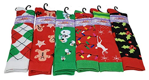 Kids Big Girls Youth Baby Children's Novelty Design Knee High Socks (L (Fit Kids Shoes 9 To Big Kids 4), 6 Pairs Christmas) #TOP2