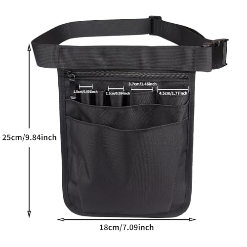 Krankenschwester Gürteltasche, Multifunktionale Krankenschwester Tasche, Verstellbarem Gürtel Krankenschwester mit Mehreren Fächern Hüfttasche für Pflegekräfte Zahnärzte Tierärzte 25 x 18 cm Schwarz