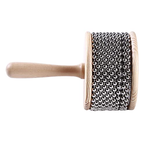 Edwol Wooden Hand Cabasa With Stainless Steel Cabasa Percussion Musical Instrument Metal Beaded Chain And Cylinder Hand Shaker For Band Music Education,M 8.5 #TOP1