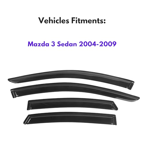 Image of IG Window Visors Fit for 2004-2009 Mazda 3 Sedan, Out-Channel Rain Guards Vent Wind Deflectors 4PC, Car Accessories for 04-09 Mazda 3 Sedan (Excludes Hatchback)