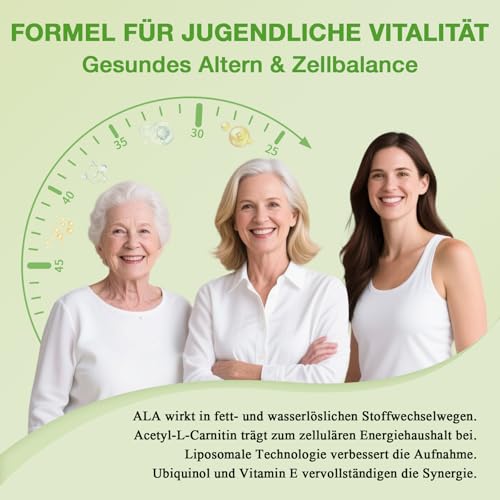 Liposomale Alpha-Liponsäure Weichkapseln 1500mg pro Portion, mit Acetyl-L-Carnitin 900mg, Ubiquinol 100mg und Vitamin E 15mg, 4-in-1-Formel (60 stück (1er Pack))