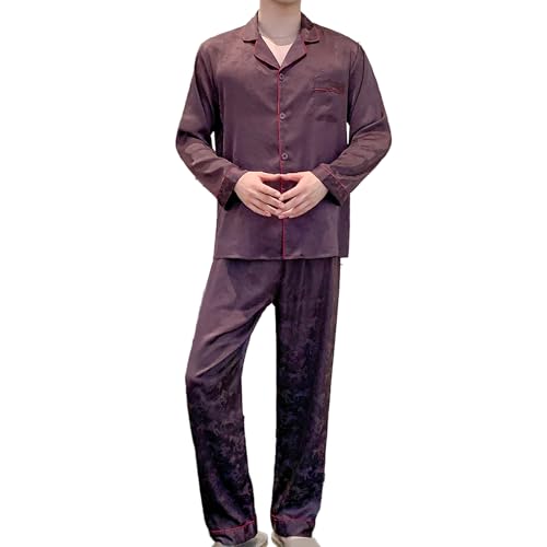 Couples Silk Satin Pajama Sets Long Sleeve V-Neck Button-Down Top and Pants Loungewear with Pockets for Couples2