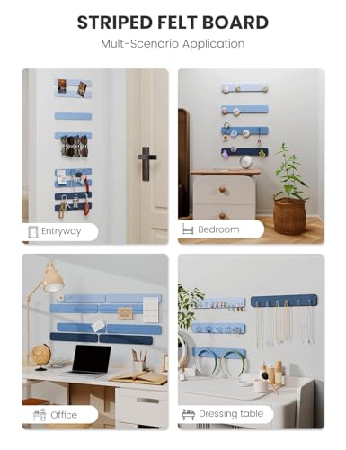 LeKuni Filz Pinnwand Selbstklebend 8er-Pack 33x5cm Pinwand, Dekorative Pinnwand aus Filz, Vision Board Fotowand Bilderwand für Kinderzimmer Büro Küche -Denim Mist