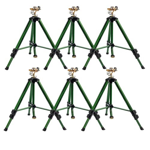 Image of Hourleey 6 Pack Extra Tall Lawn Sprinklers, Heavy Duty Tripod Sprinklers with Brass Sprinkler Head, 360 Degree Large Area Coverage, 3 /4 Inch Connector Sprinkler for Yard Lawn Garden