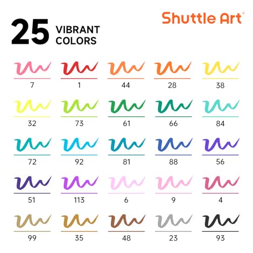 Image of Shuttle Art Dual Tip Brush Marker Pens, 25 Colors Water-based Ink, Fine and Brush Tip Marker Set with 1 Coloring Book for Kids Adult Artist Calligraphy Hand Lettering Journal Doodling Writing