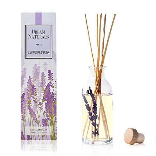 Urban Naturals Lavender Fields Oil Essential Oil Reed Diffuser Set With Real Lavender Stems! French Blossoms, Geranium & Clary Sage | #1 Gift Idea For Aromatherapy & Stress Relief | Vegan | Usa Made #TOP3