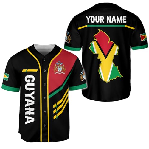 Custom Guyana Baseball Jersey Personalized Guyana Flag Pride Baseball Jersey Guyanese Guyana Flag Jersey Guyana miniatura 1